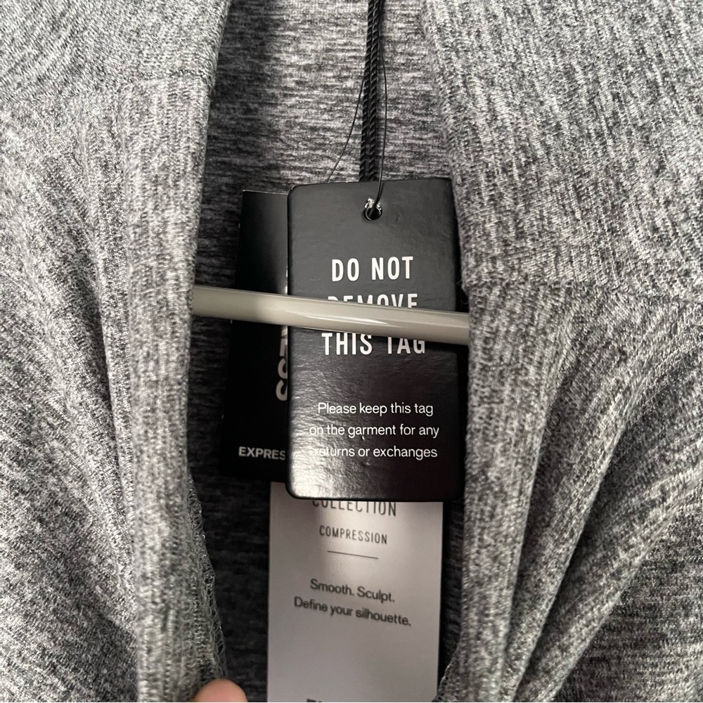 NWT Express Women’s Body Contour Cozy Mock Neck Cutout Bodysuit Grey Long Slv XL - Picture 6 of 9